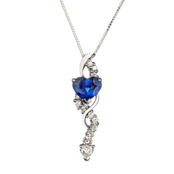 18kt White Gold Heart Blue Sapphire and Diamond Pendant.