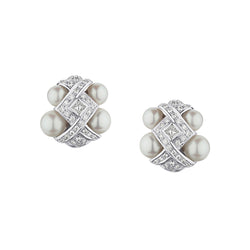 Platinum and 18kt White Gold Pearl and Diamond Stud Earrings. Stunning!!!