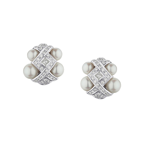Platinum and 18kt White Gold Pearl and Diamond Stud Earrings. Stunning!!!