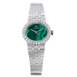Omega Ladies Malachite and Diamond Dress Watch in 18kt White Gold. 41 Grams