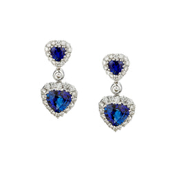 Blue Sapphire and Diamond Drop Pendant Earrings. 18kt White Gold