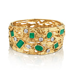 Ladies 14kt Yellow Gold Green Emerald and Diamond Bangle.