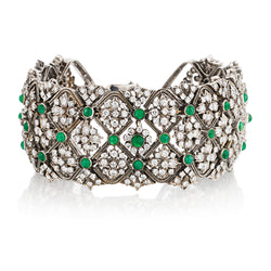 10.40 Carat Total Weight Diamond And Green Emerald W/G Bracelet