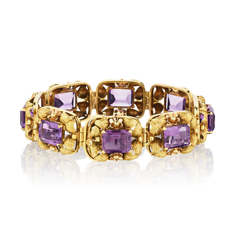 Ladies 18kt Yellow and Rose Gold Amethyst Floral Bracelet.