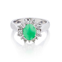14kt White Gold Jade and Diamond Cluster ring.