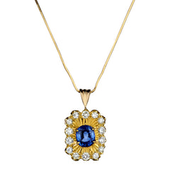 18kt Yellow Gold Blue Sapphire and Diamond Pendant