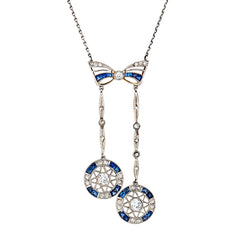 Platinum Belle Epoque Sapphire and Diamond Pendant.