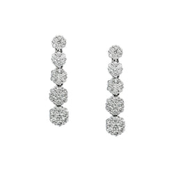 Ladies 18kt White Gold Diamond Tapered Floral Drop / Pendant Earrings.