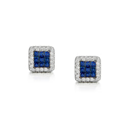 Blue Sapphire and Diamond Square Stud Earrings.
