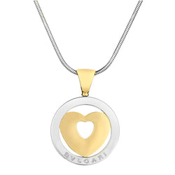 Bvlgari 18KT Yellow Gold And Steel "Tondo "Heart Pendant Necklace