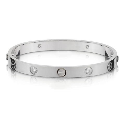 Cartier 18KT White Gold Love Collection Diamond Bangle Size 18..