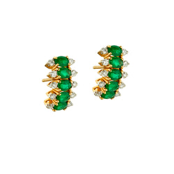 Ladies 18kt Yellow Gold Green Emerald and Diamond Huggies Earrings.