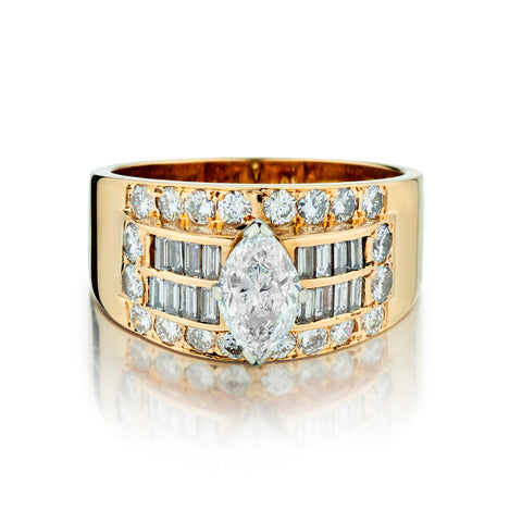 Ladies 14kt Yellow Gold Diamond Ring. 1.00 Natural Marquise Cut Diamond