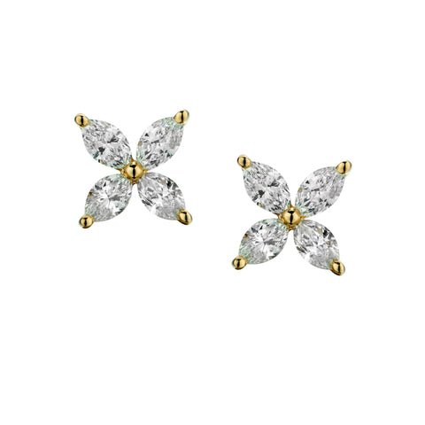 18kt Rose  Gold Diamond Marquise Cut Stud Earrings. 8 x 2.50  Tw