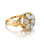 Ladies 14kt Yellow Gold Flower White Opal Ring.