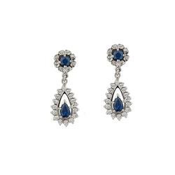 Ladies 14kt White Gold Diamond and Blue Sapphire Drop / Pendant Earrings.