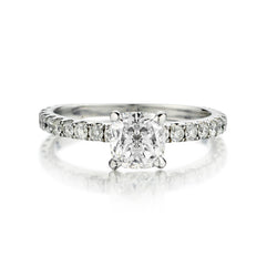 Ladies 18kt White Gold Diamond Ring. 1.01 Natural Cushion Cut (GIA)