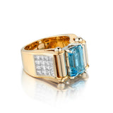 Ladies 18Kt Yellow Gold Aquamarine and Diamond Ring