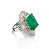 Platinum Emerald and Diamond Ring.