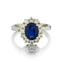 Ladies 14kt White Gold Blue Sapphire and Diamond Cluster Ring