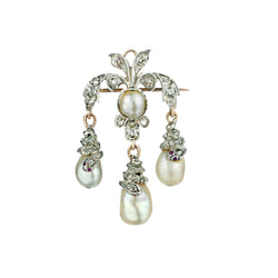 Vintage Victorian Pearl and Diamond Brooch / Pendant in Silver and Gold. 1800's