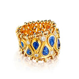 One of a Kind 18kt Yellow Gold Blue Sapphire and Diamond Ring