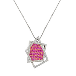 Contemporary 18kt White Gold Diamond and Pink Sapphire Star of David