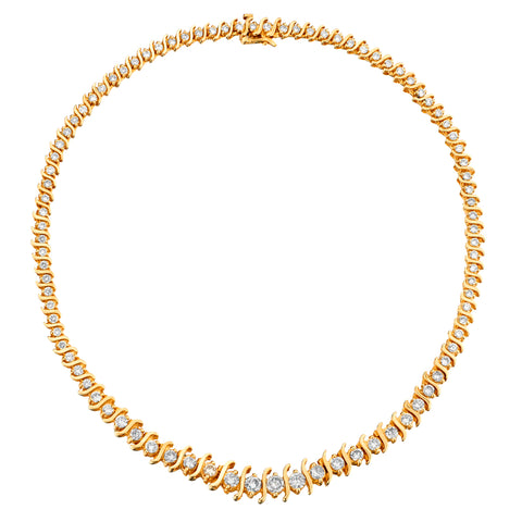 Ladies 14kt Yellow Gold "Tennis Necklace".  10.00 Total Carat Weight Brilliant Cuts
