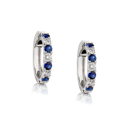 18kt White Gold Diamond Blue Sapphire and Diamond Hoop Earrings.