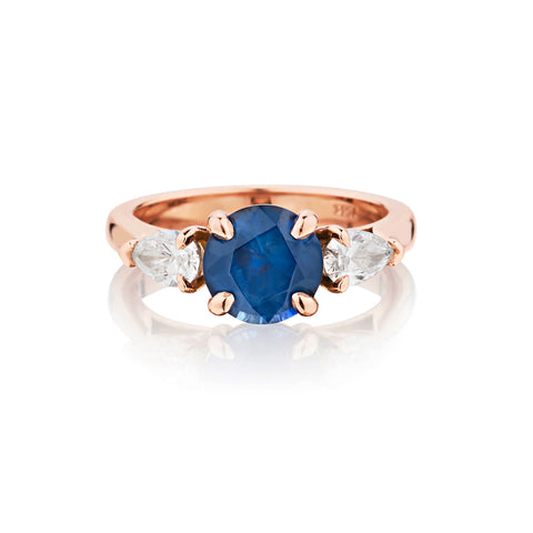 14kt Rose Gold Blue Sapphire and Diamond Ring.