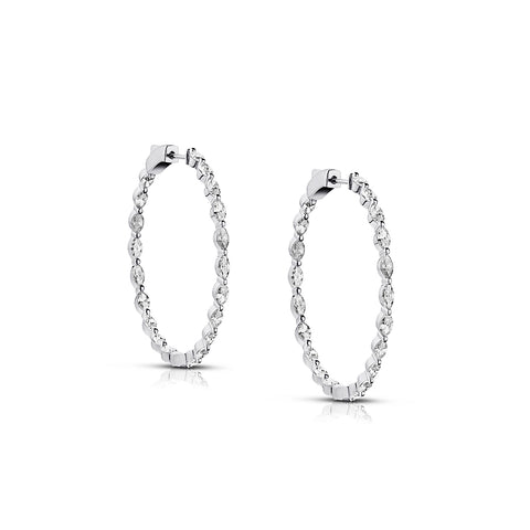 Unique Ladies 18kt White Gold Marquise Cut Large Hoop Earrings. 4.70ct Tw