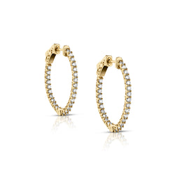 Ladies 14kt Yellow Gold Oval Diamond Hoop Earrings. Inside and Out. 1.90 Ctw