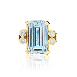 Handmade Aquamarine and Diamond Dress Ring in 18kt Yellow Gold