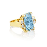 Handmade Aquamarine and Diamond Dress Ring in 18kt Yellow Gold
