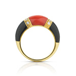 18kt Yellow Gold Coral, Onyx and Diamond Ring.