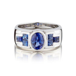 14kt White Gold Custom Made Blue Sapphire Ring. 3.06T Ctw