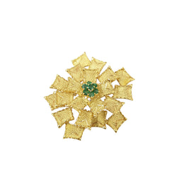 18kt Yellow Gold Green Emerald Brooch / Pendant.