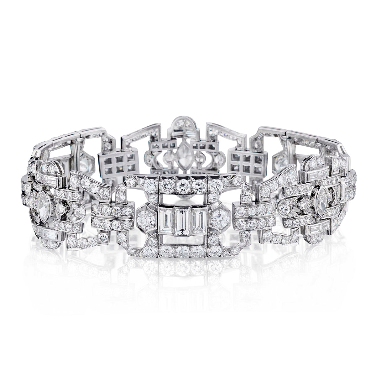 Platinum Handmade Art Deco Style  Diamond Bracelet. 16.50ct Tw
