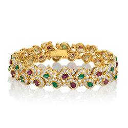 18kt Yellow Gold "Tutti  Frutti " Ruby, Emerald and Diamond Bracelet.
