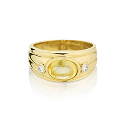 18kt Y/G Cabochon Yellow Sapphire and Diamond Dome Ring