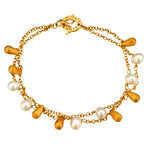 "Links of London" Pearl and Gold Double Strand Charm Bracelet in 18kt