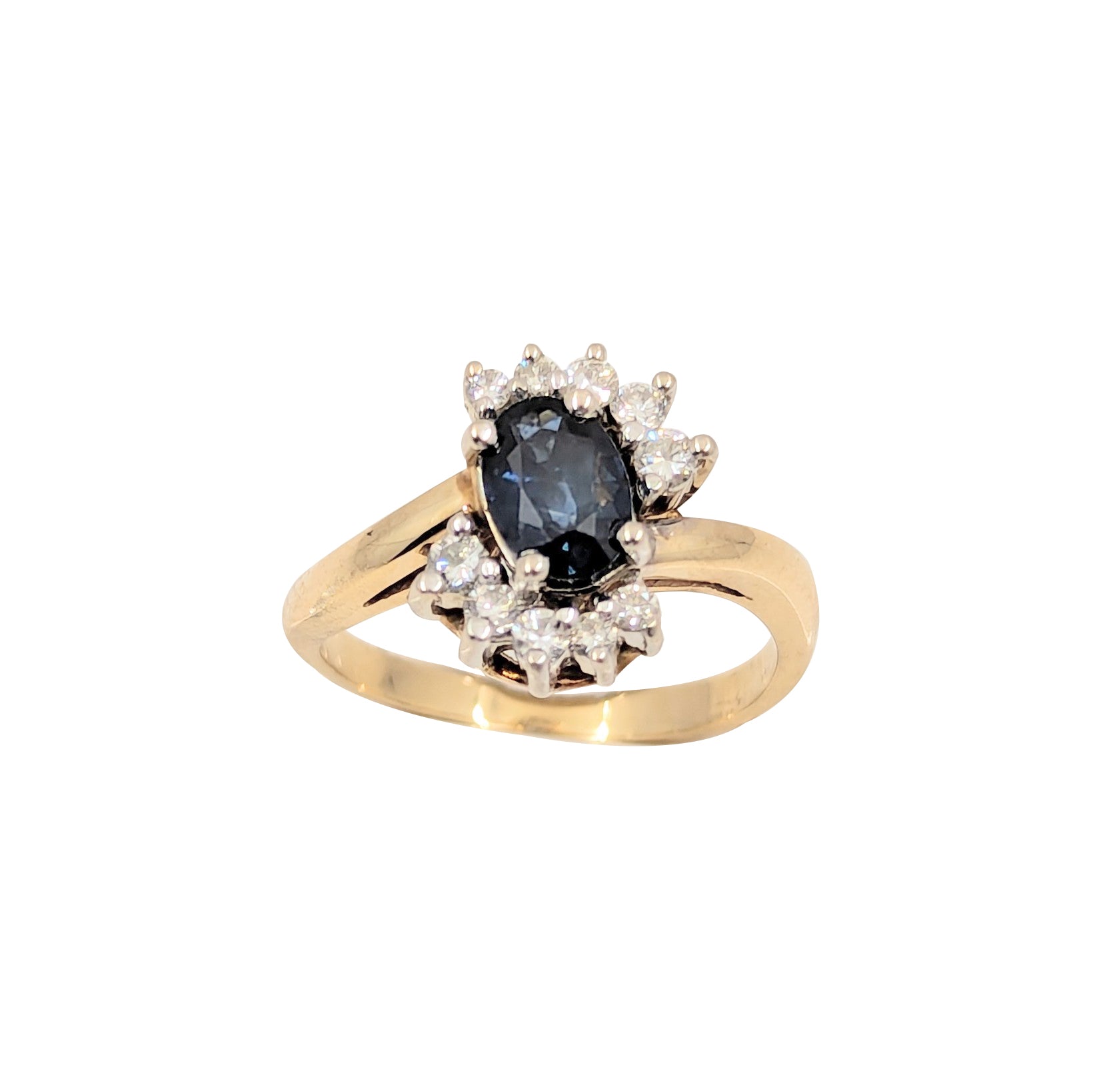 Ladies 14kt Yellow Gold Blue Sapphire and Diamond Ring.