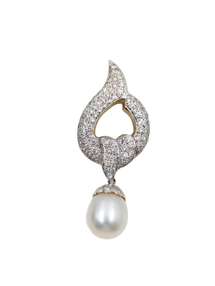 14kt Yellow and White Gold Diamond and South Sea Pearl Pendant / Enhancer