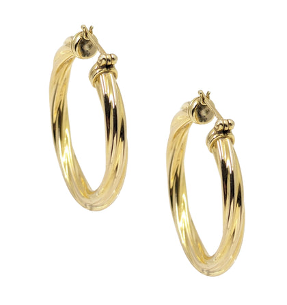 14kt Yellow Gold Twisted Hoop Earrings. Made in Italy