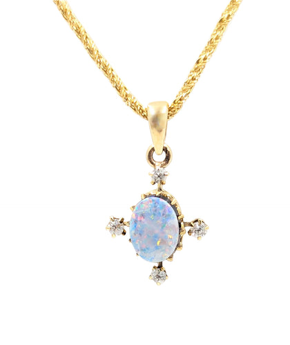 Vintage 14kt Yellow Gold Opal and Diamond Pendant.