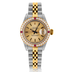 Rolex Datejust Two Tone with Diamond and Ruby Bezel. 26mm
