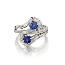 Ladies Platinum Sapphire and Diamond Ring. Circa 1950's