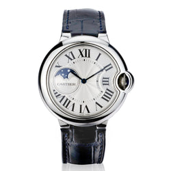 Cartier Ballon Bleu Moonphase in Steel on Leather Band. Ref:4034