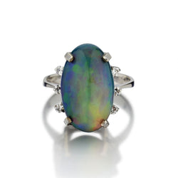6.58 Carat Black Opal And Diamond 18KT White Gold Cocktail Ring