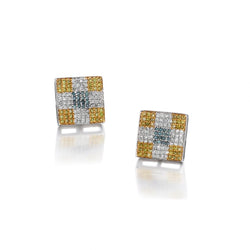 1.00 Carat Total Weight Yellow, Blue And White Treated Diamond Earrings